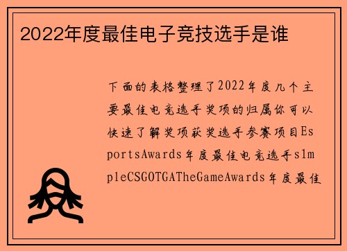 2022年度最佳电子竞技选手是谁